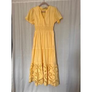 Haute Hippie Sunshine Yellow Maxi Dress Embroidered Hem XS